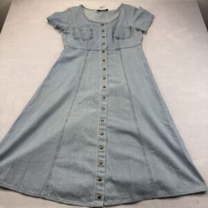 Vintage Studio Ease Womens 12 Light Wash Denim Button Front Dress Made in USA